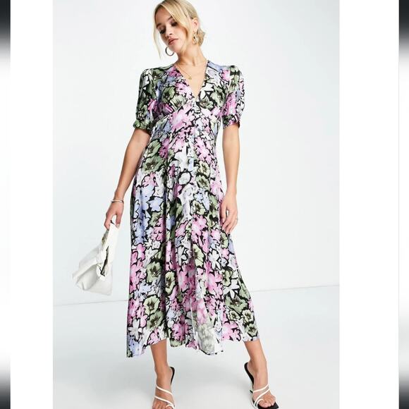 Topshop Dresses & Skirts - TOPSHOP Dress SIZE 12 Floral Print Button-Up Midi Dress Silky Soft Summer Dress